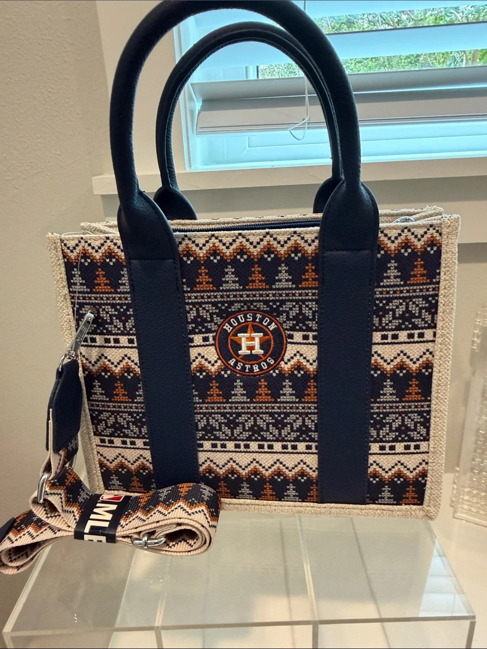 Montana West Houston Astros Navy, Cream & Orange Patterned Tote
